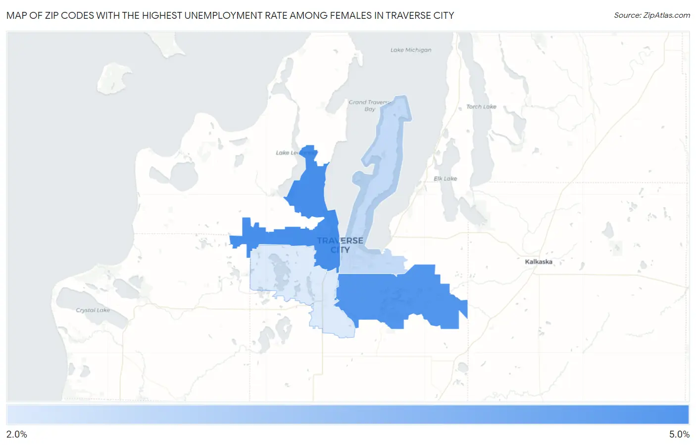 Zip Codes with the Highest Unemployment Rate Among Females in Traverse City Map