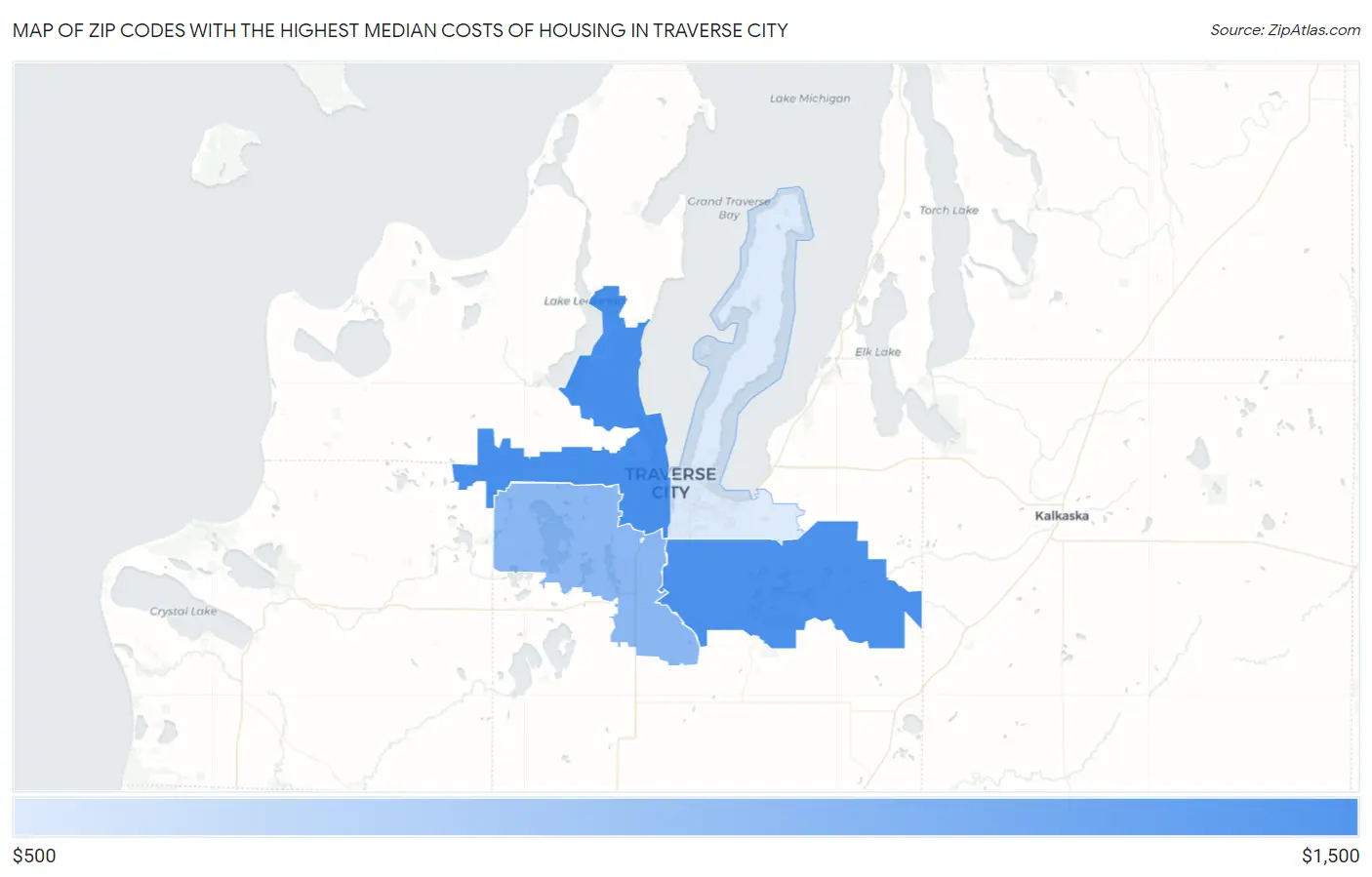 Zip Codes with the Highest Median Costs of Housing in Traverse City Map