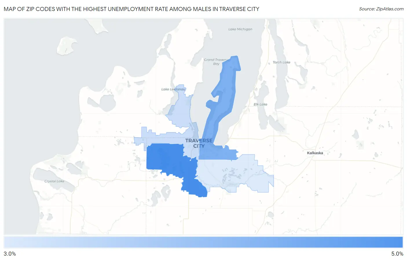 Zip Codes with the Highest Unemployment Rate Among Males in Traverse City Map