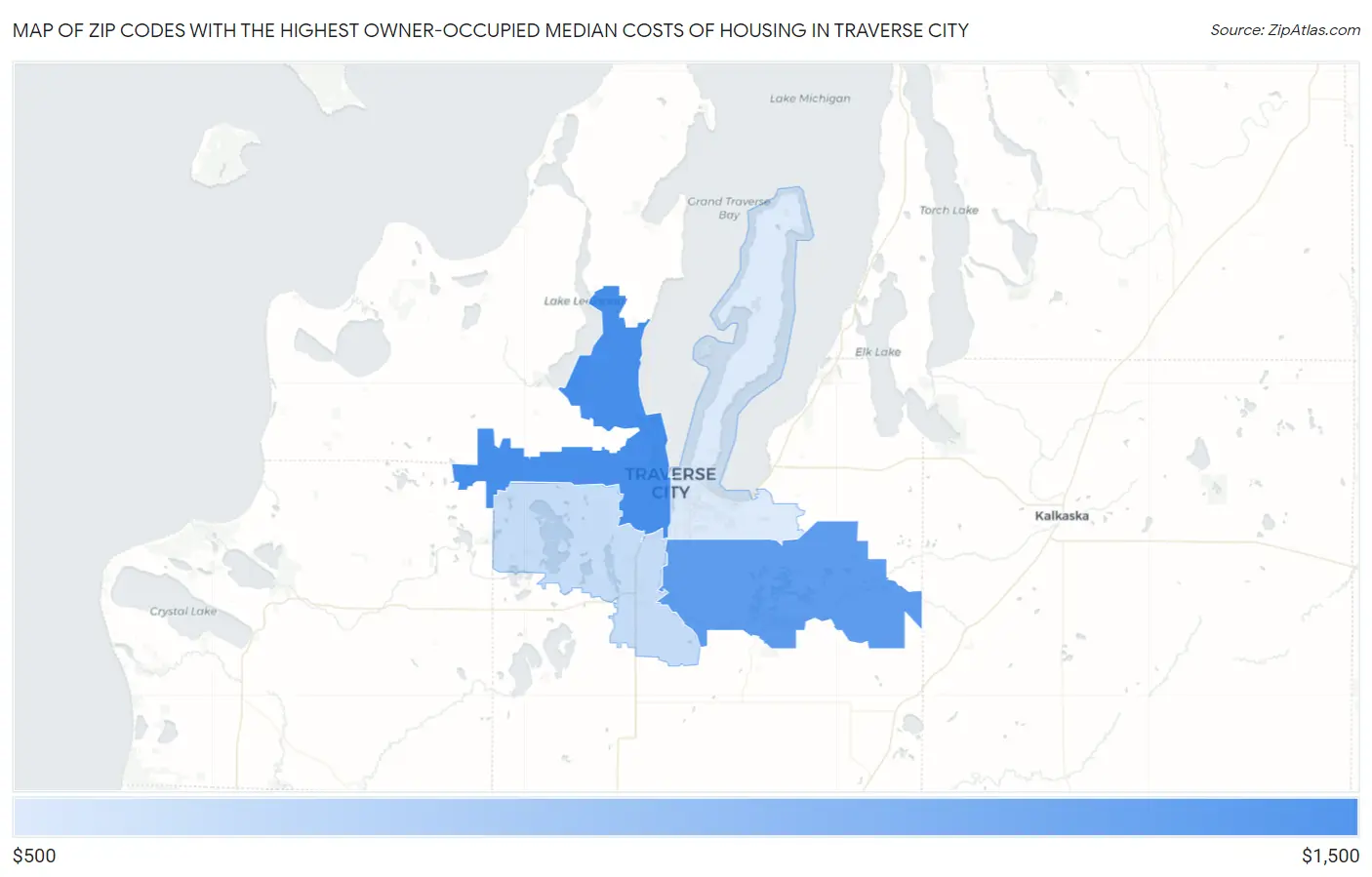 Zip Codes with the Highest Owner-Occupied Median Costs of Housing in Traverse City Map