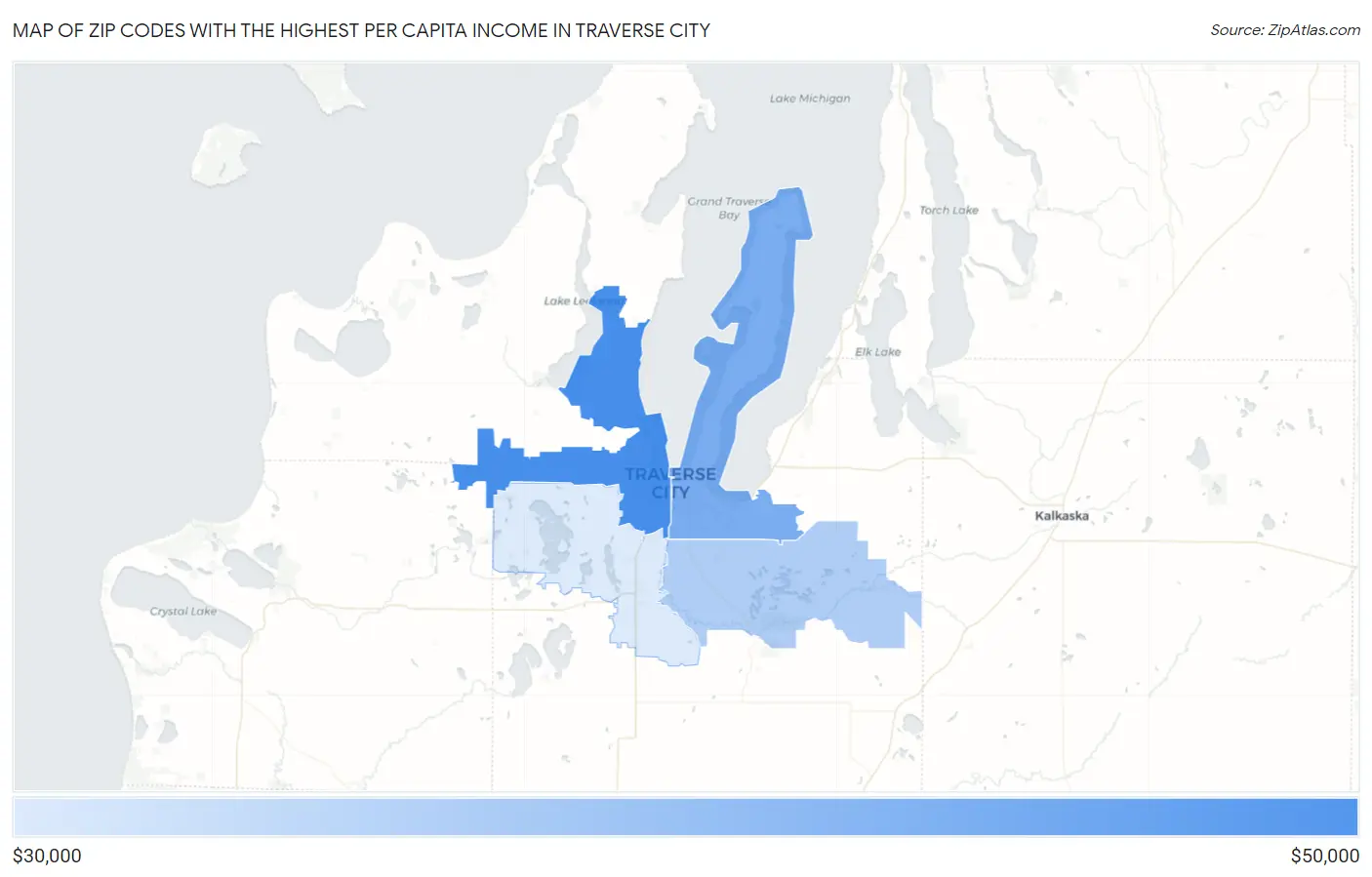 Zip Codes with the Highest Per Capita Income in Traverse City Map