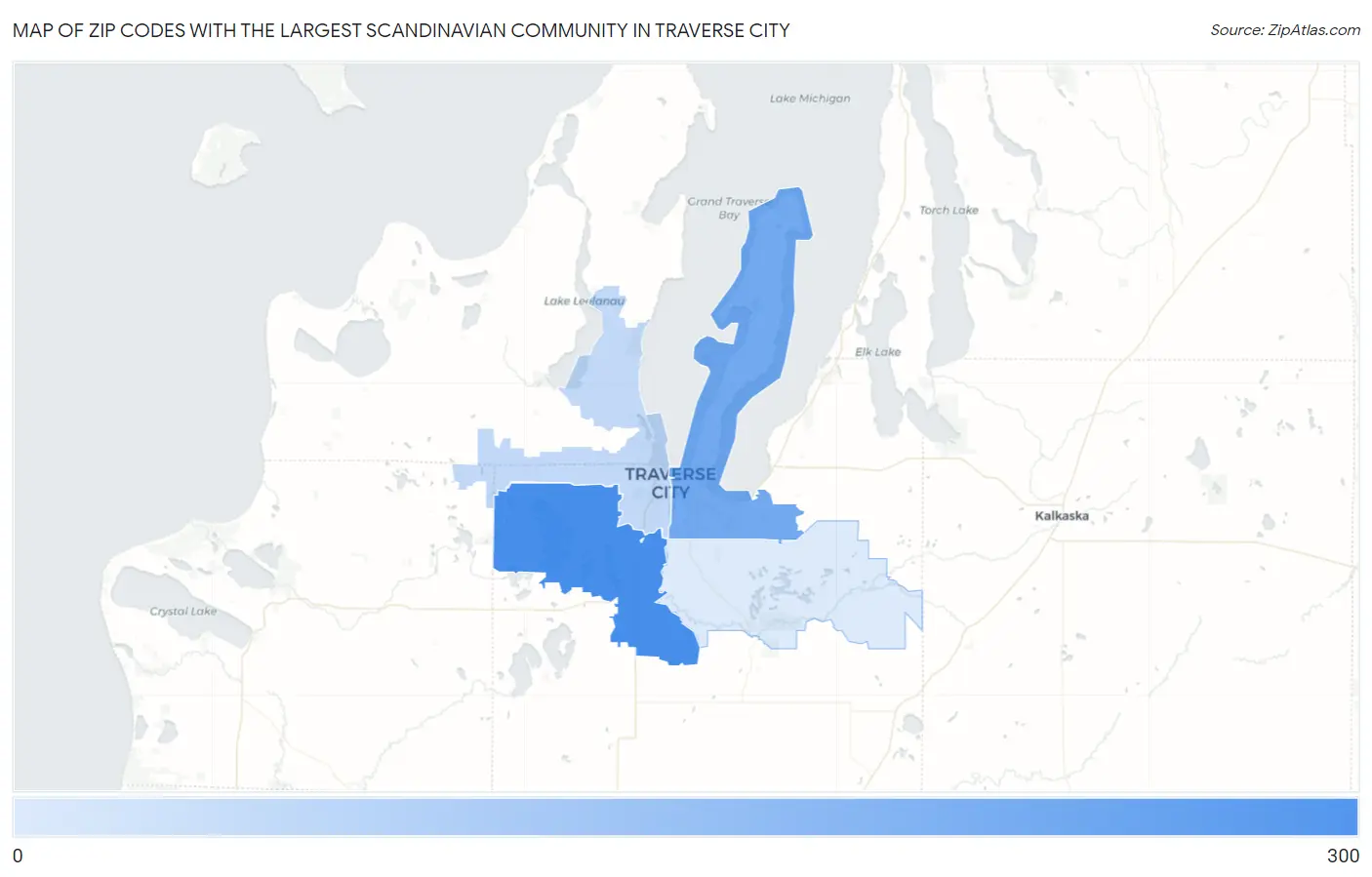 Zip Codes with the Largest Scandinavian Community in Traverse City Map