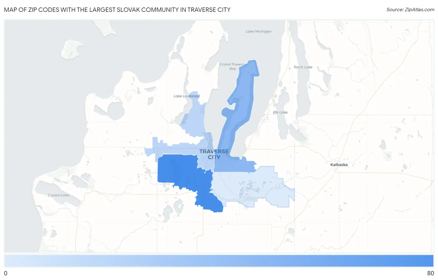 Zip Codes with the Largest Slovak Community in Traverse City Map