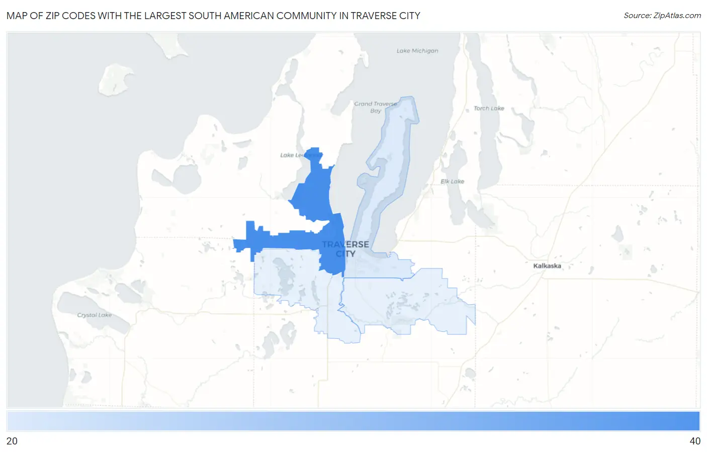 Zip Codes with the Largest South American Community in Traverse City Map