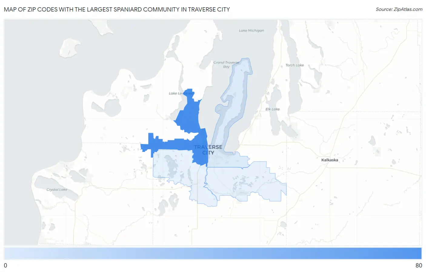Zip Codes with the Largest Spaniard Community in Traverse City Map
