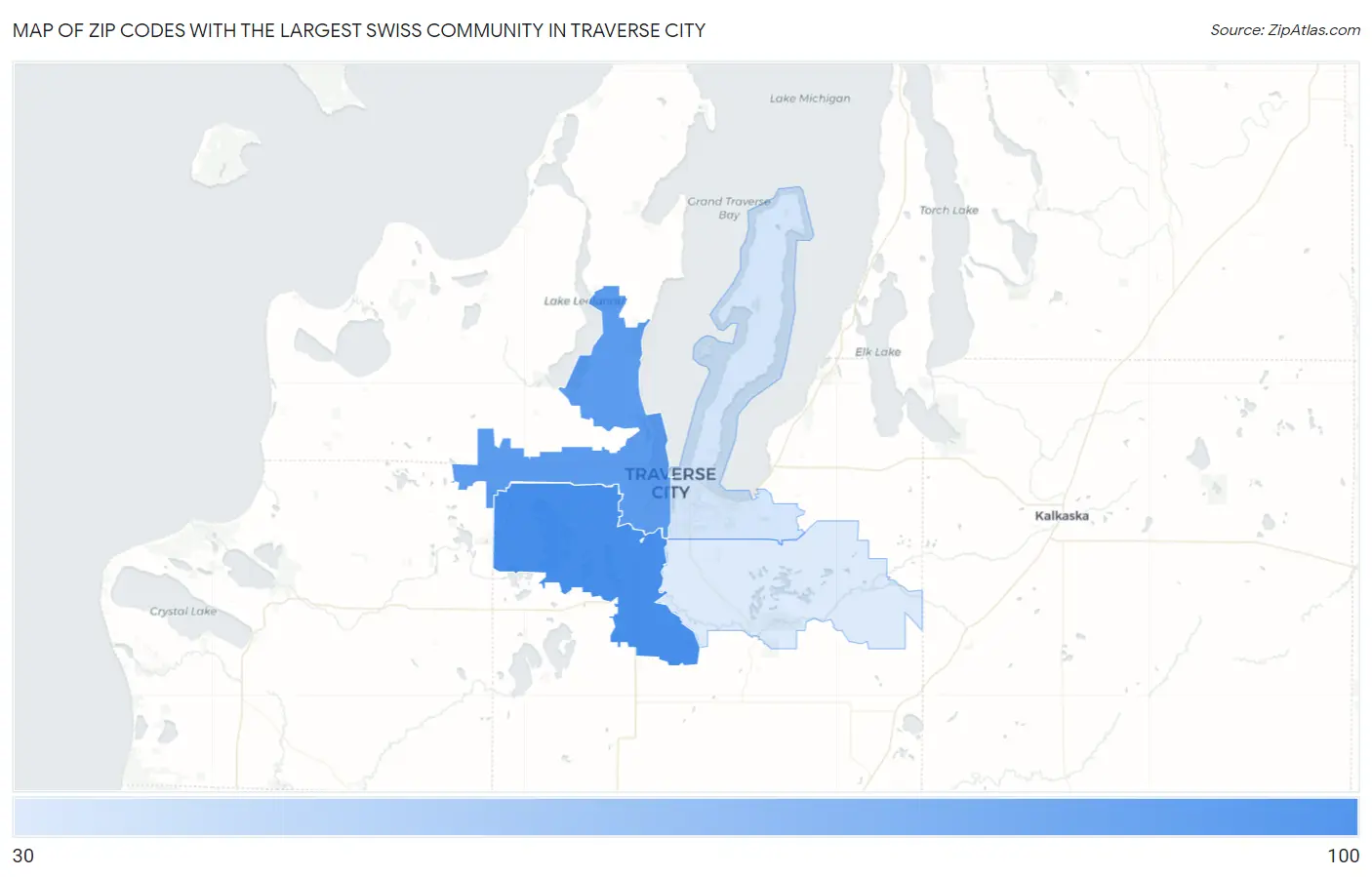 Zip Codes with the Largest Swiss Community in Traverse City Map