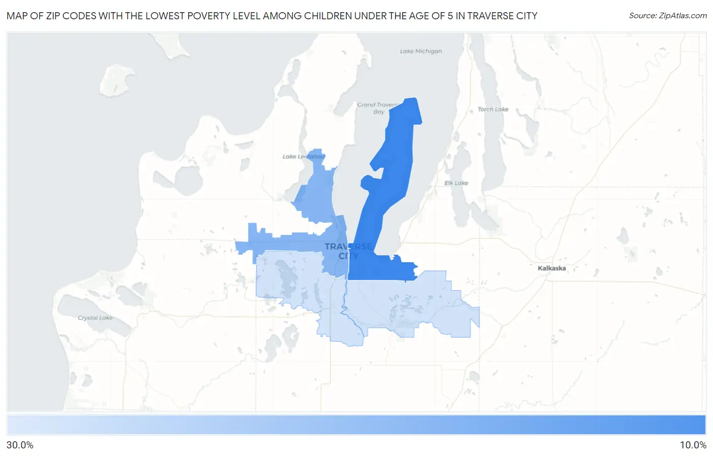 Zip Codes with the Lowest Poverty Level Among Children Under the Age of 5 in Traverse City Map