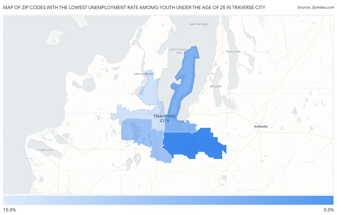 Zip Codes with the Lowest Unemployment Rate Amomg Youth Under the Age of 25 in Traverse City Map