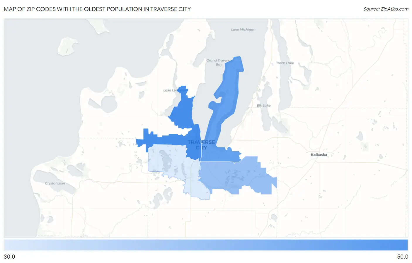 Zip Codes with the Oldest Population in Traverse City Map