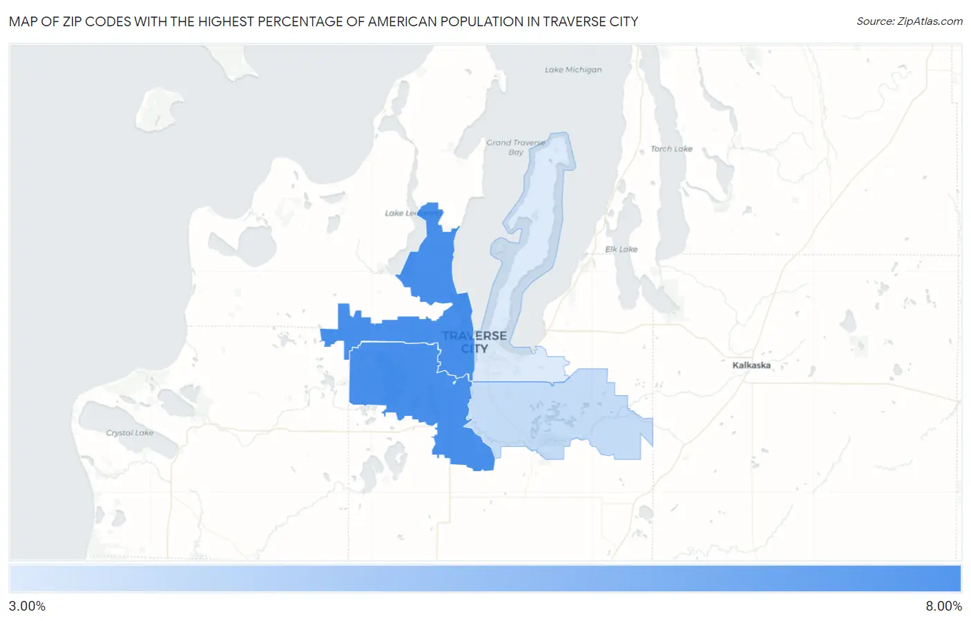 Zip Codes with the Highest Percentage of American Population in Traverse City Map