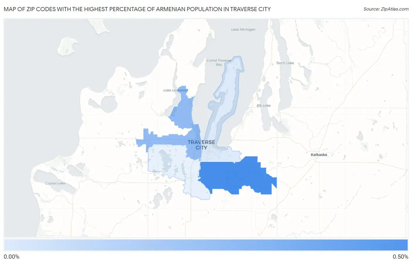 Zip Codes with the Highest Percentage of Armenian Population in Traverse City Map