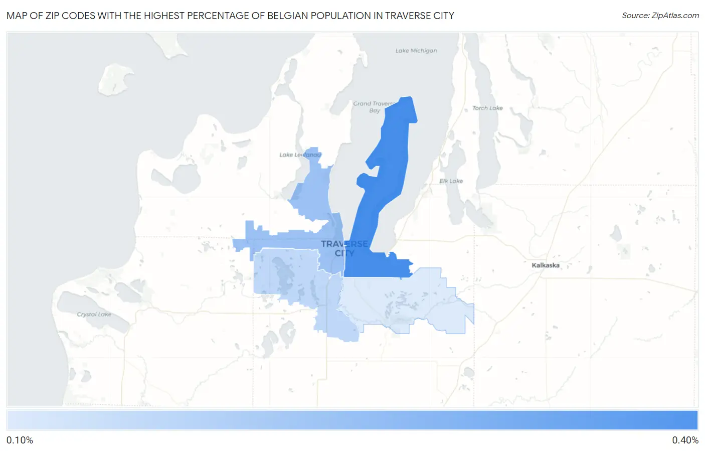 Zip Codes with the Highest Percentage of Belgian Population in Traverse City Map