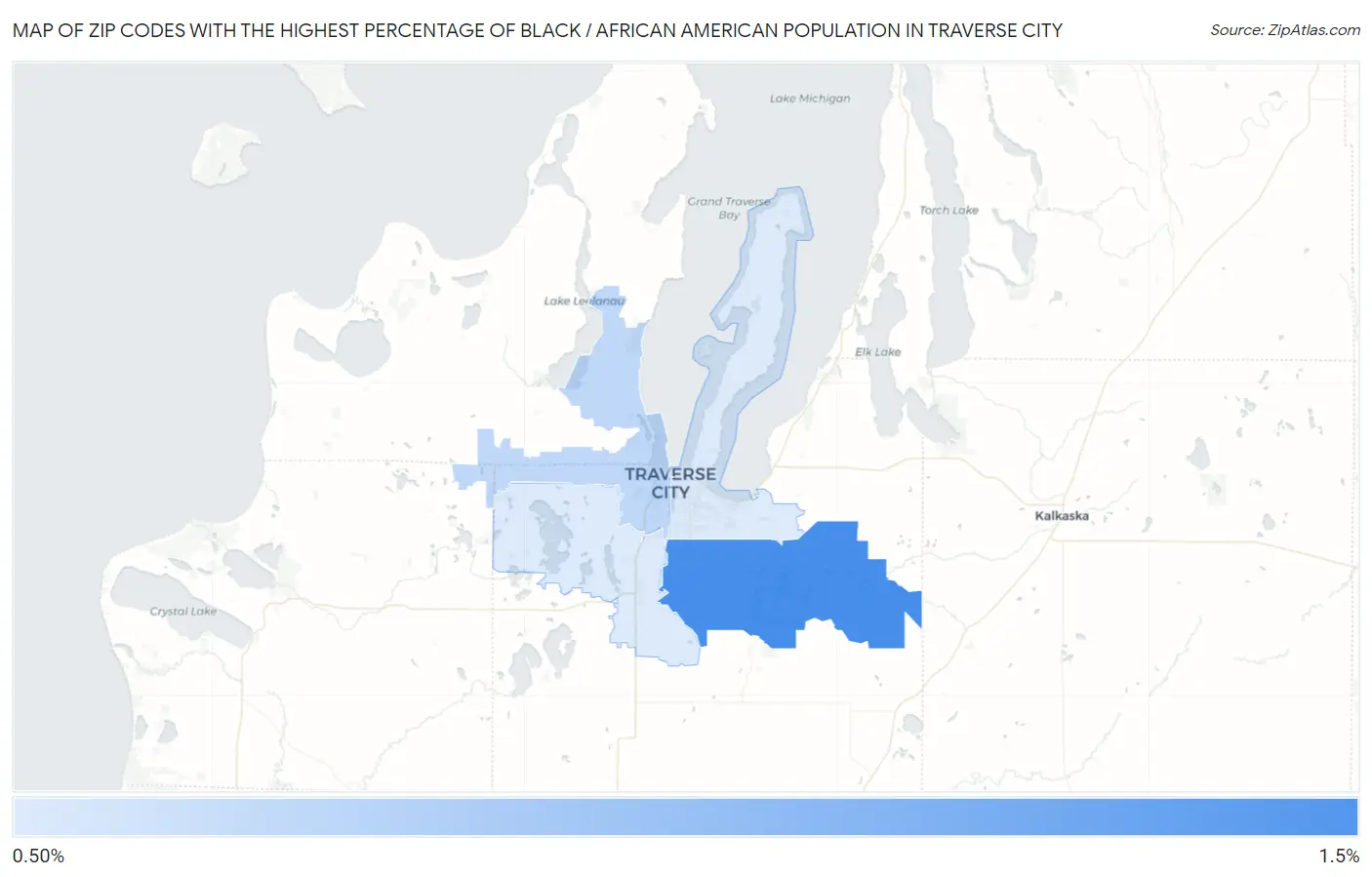 Zip Codes with the Highest Percentage of Black / African American Population in Traverse City Map