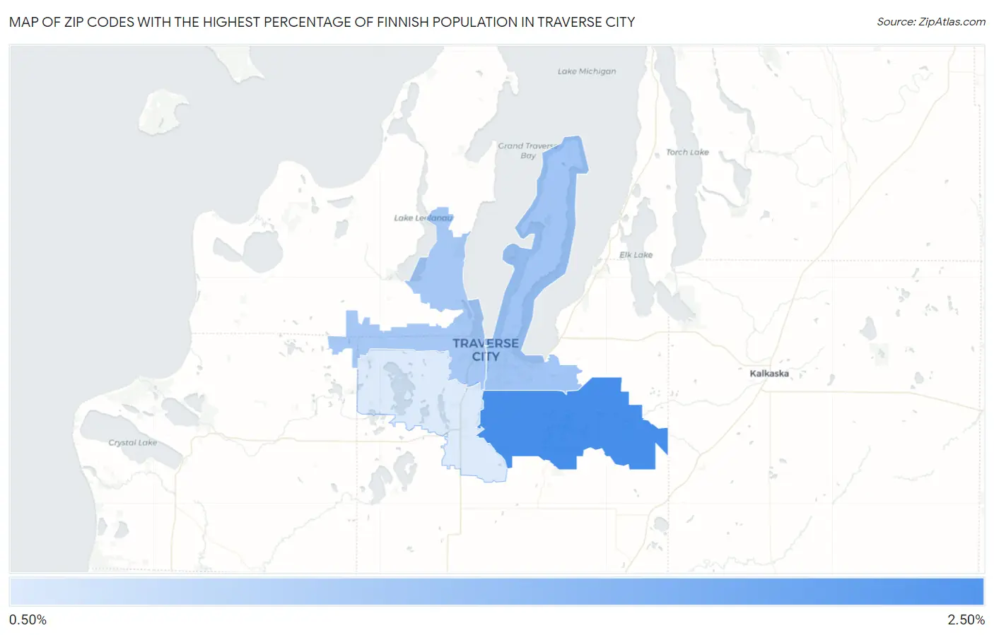 Zip Codes with the Highest Percentage of Finnish Population in Traverse City Map