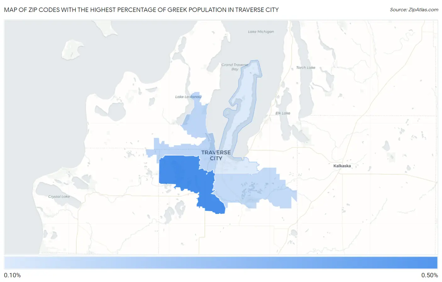 Zip Codes with the Highest Percentage of Greek Population in Traverse City Map