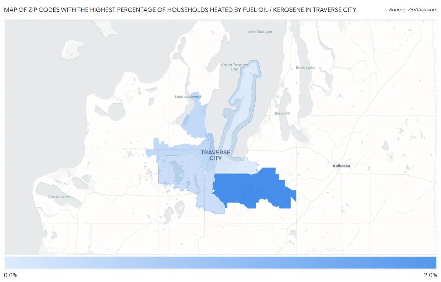 Zip Codes with the Highest Percentage of Households Heated by Fuel Oil / Kerosene in Traverse City Map
