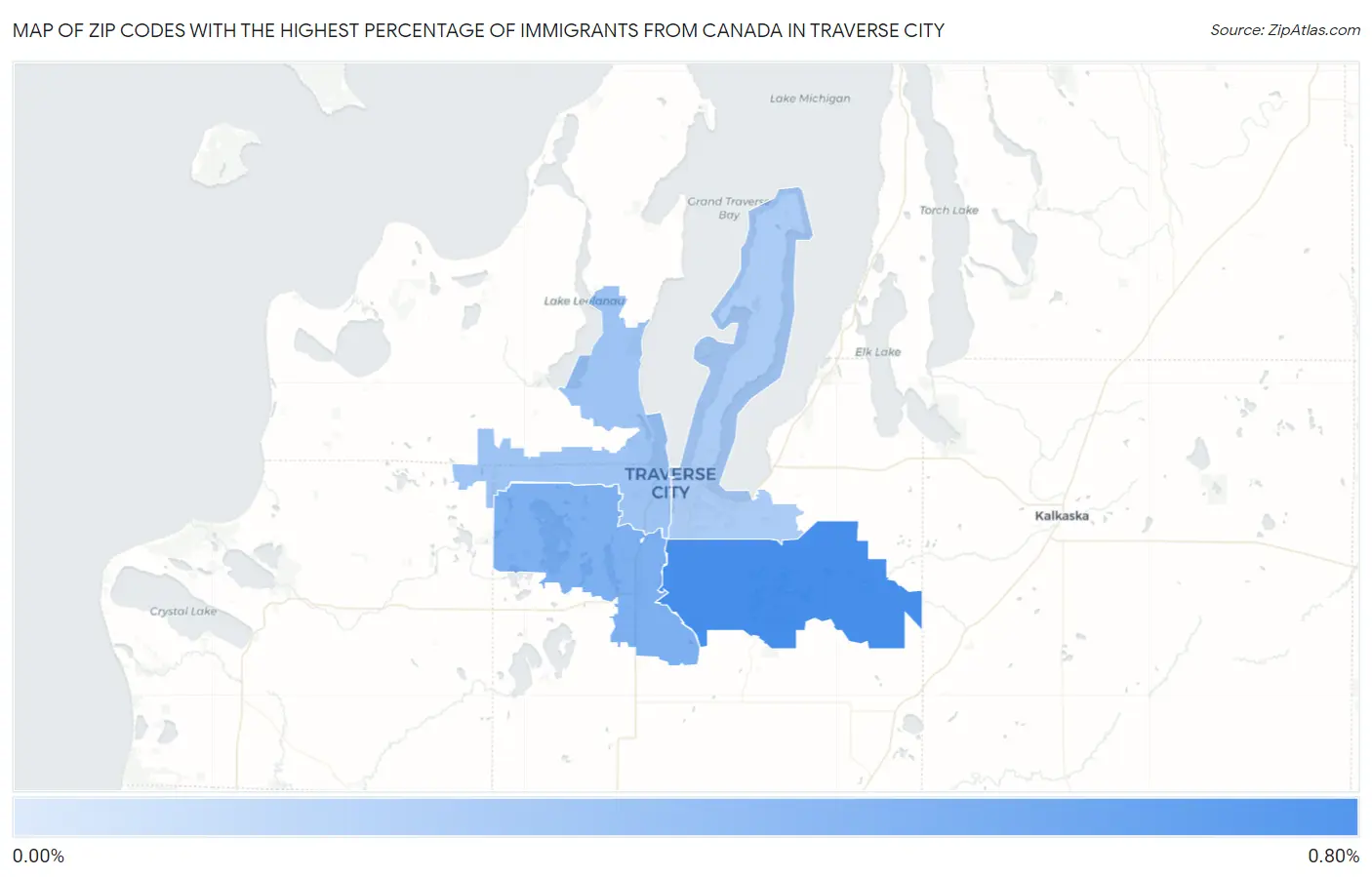 Zip Codes with the Highest Percentage of Immigrants from Canada in Traverse City Map