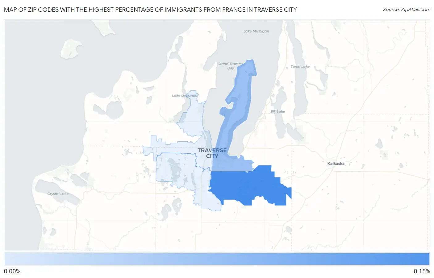 Zip Codes with the Highest Percentage of Immigrants from France in Traverse City Map