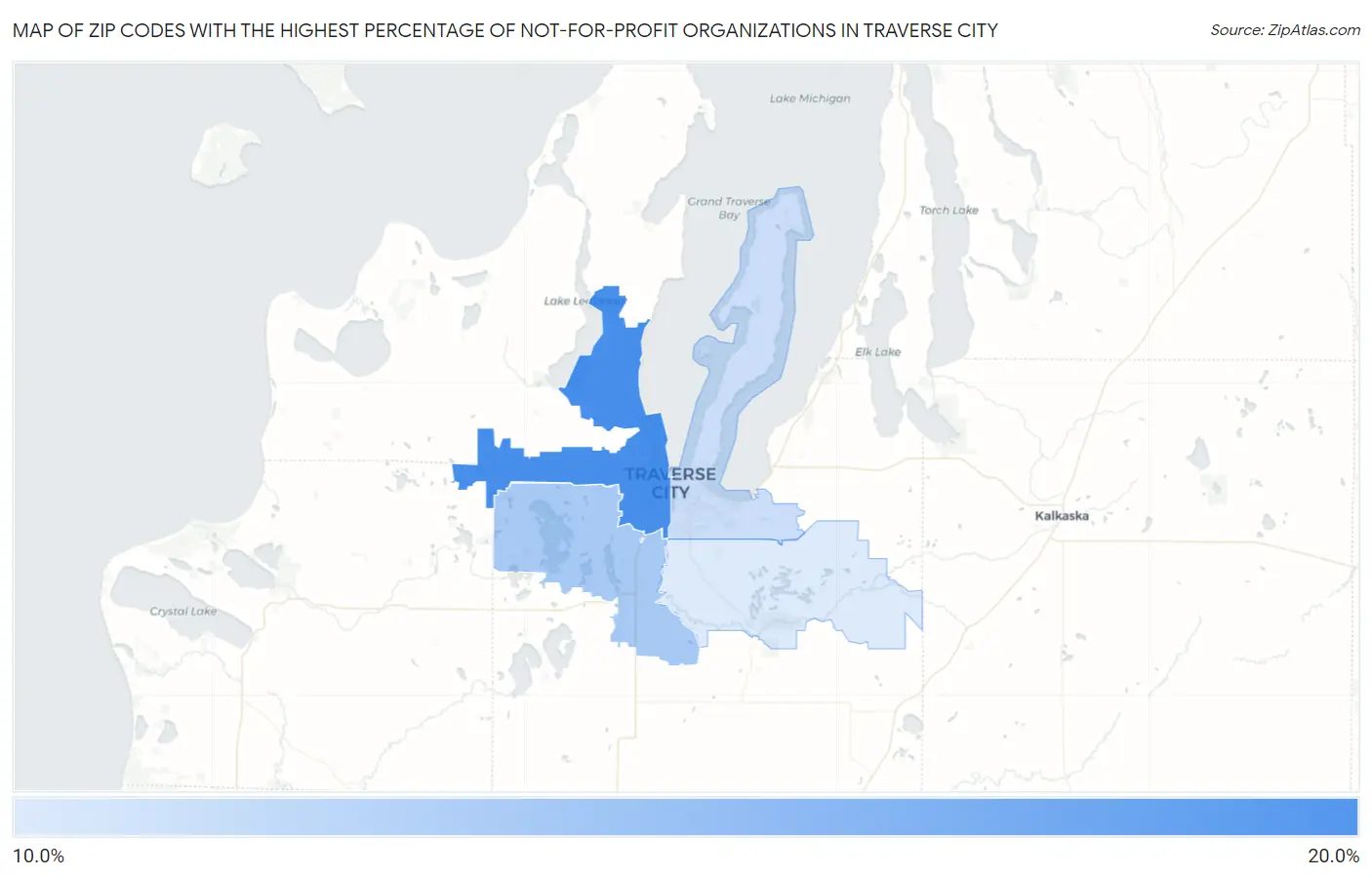 Zip Codes with the Highest Percentage of Not-for-profit Organizations in Traverse City Map