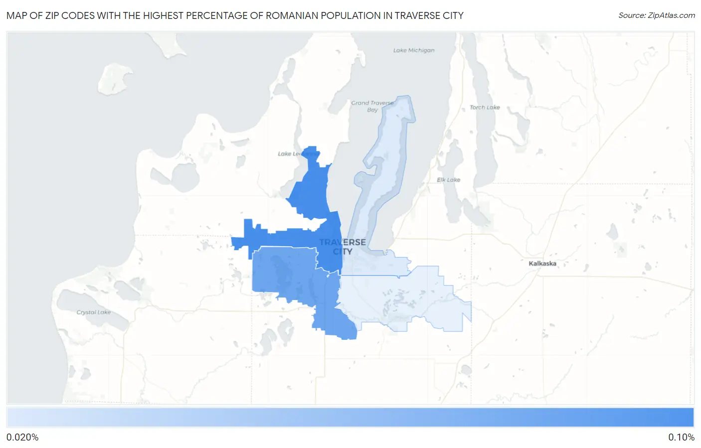 Zip Codes with the Highest Percentage of Romanian Population in Traverse City Map