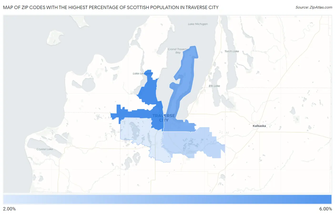 Zip Codes with the Highest Percentage of Scottish Population in Traverse City Map