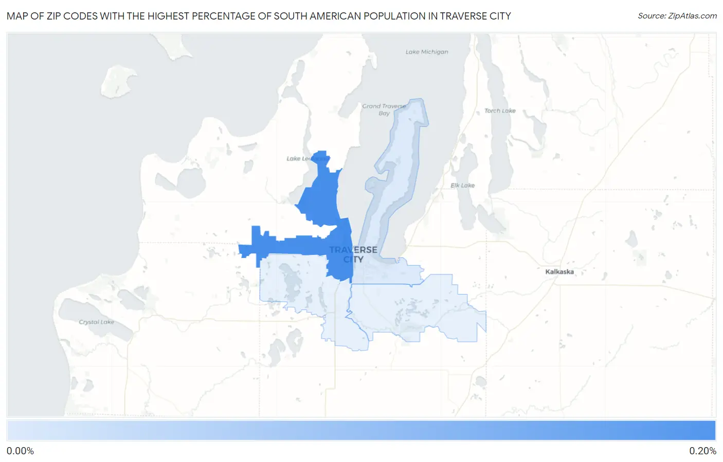 Zip Codes with the Highest Percentage of South American Population in Traverse City Map
