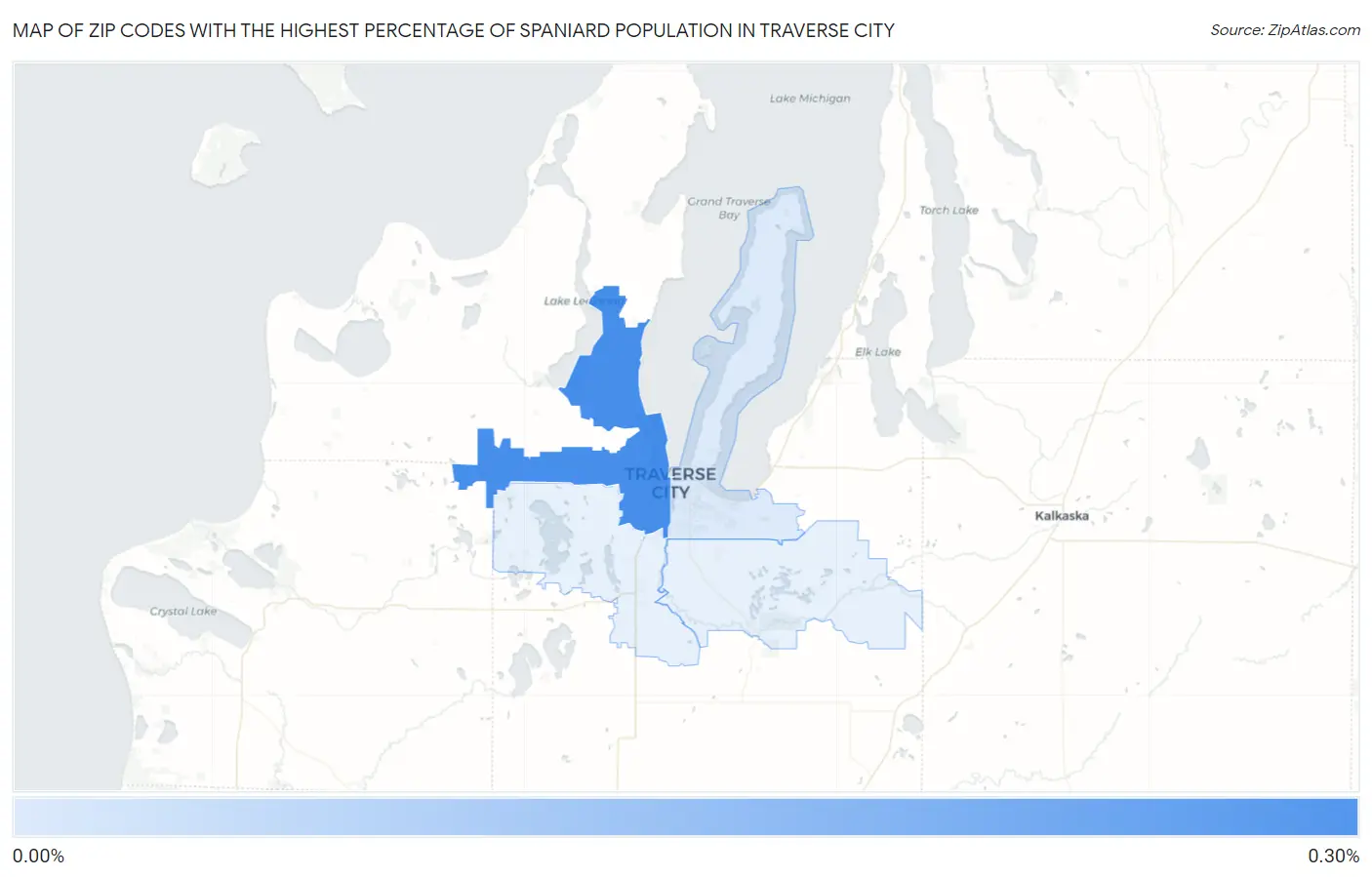 Zip Codes with the Highest Percentage of Spaniard Population in Traverse City Map