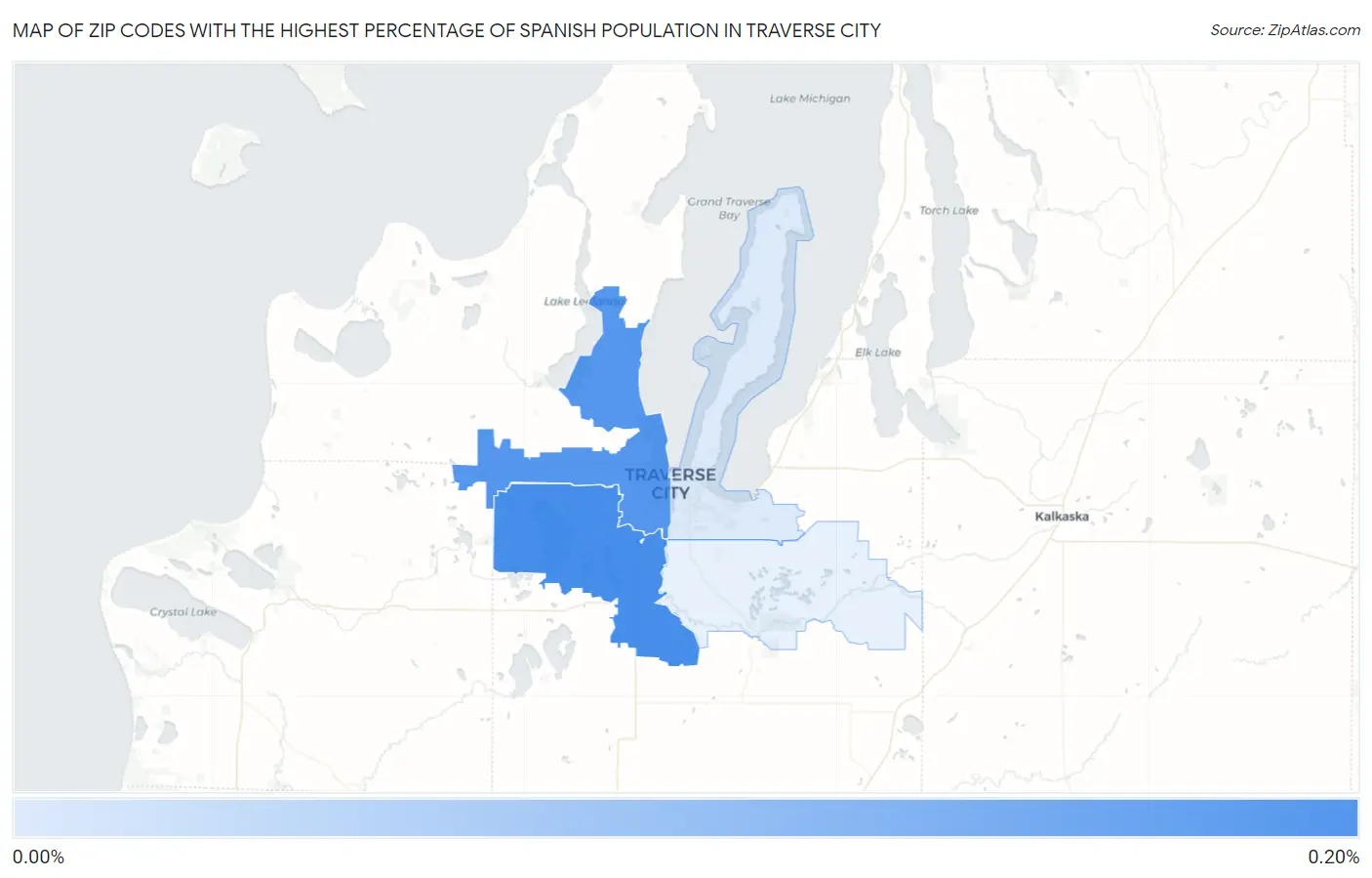 Zip Codes with the Highest Percentage of Spanish Population in Traverse City Map