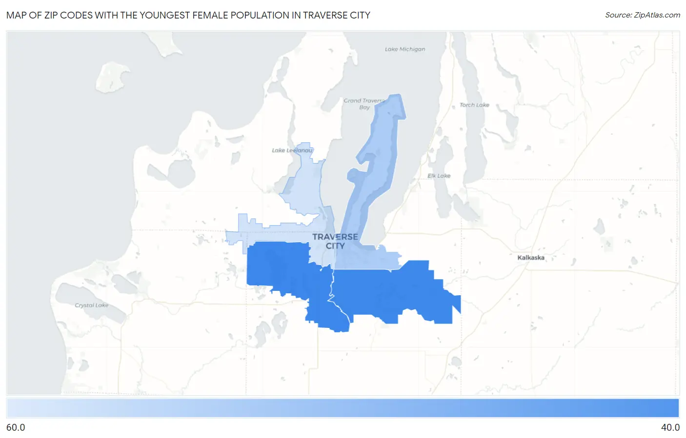 Zip Codes with the Youngest Female Population in Traverse City Map