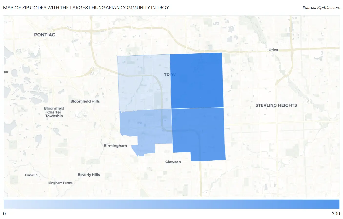 Zip Codes with the Largest Hungarian Community in Troy Map