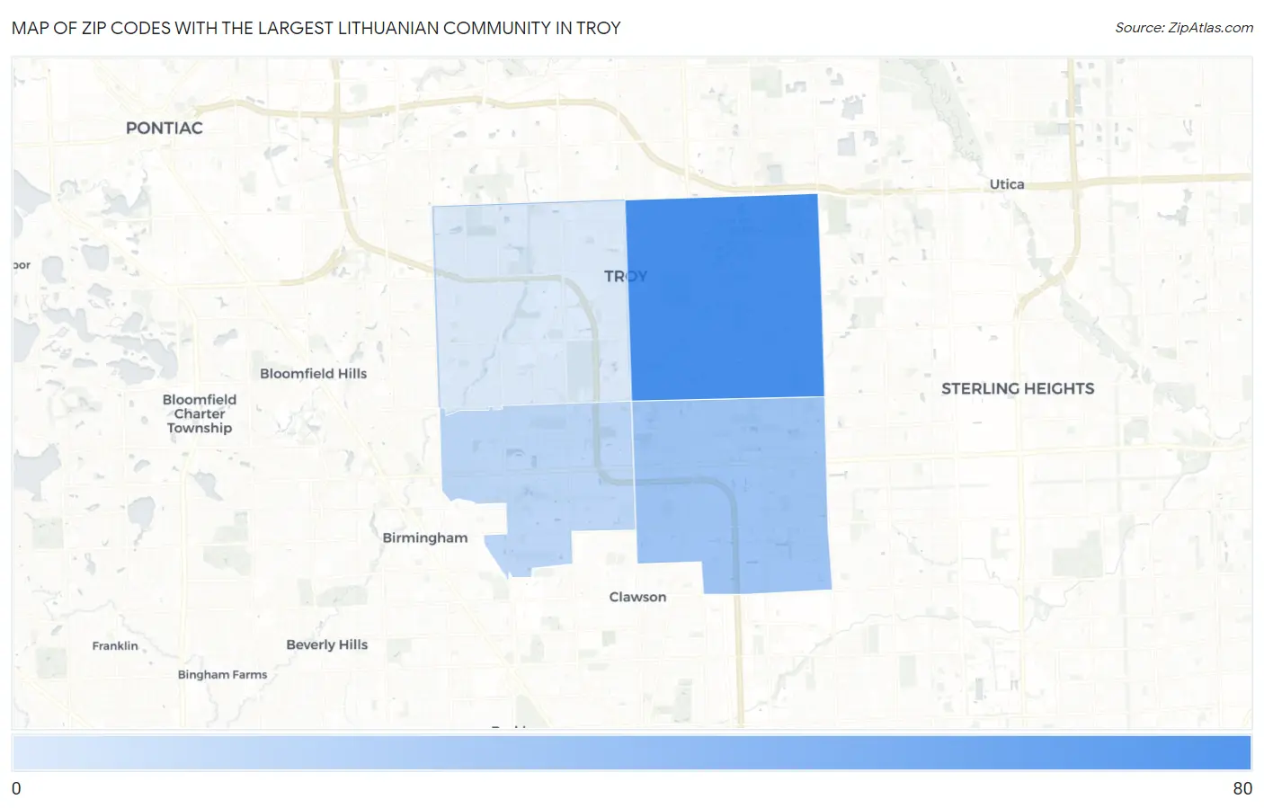 Zip Codes with the Largest Lithuanian Community in Troy Map