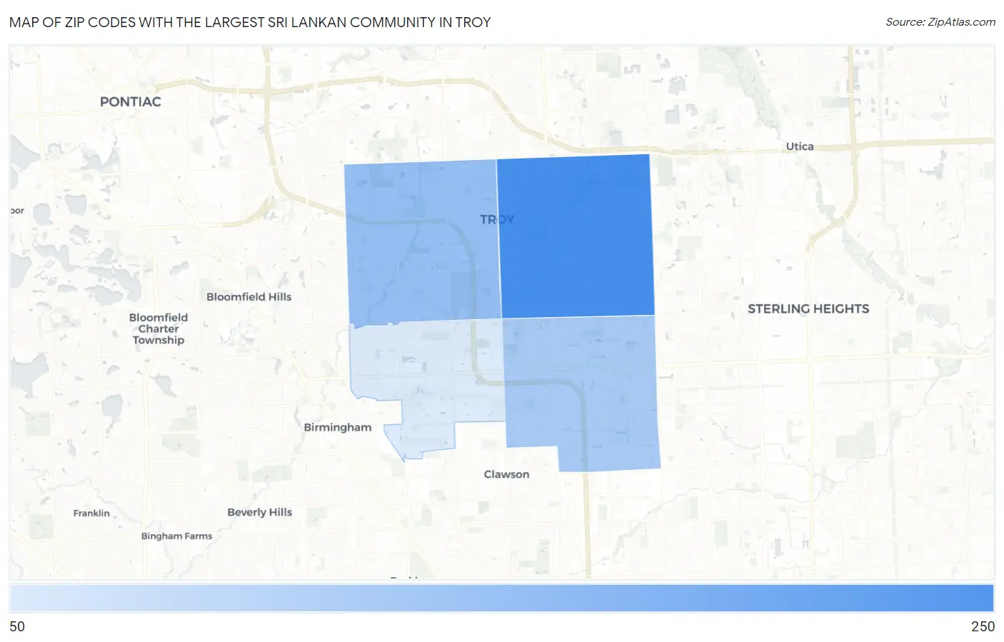 Zip Codes with the Largest Sri Lankan Community in Troy Map