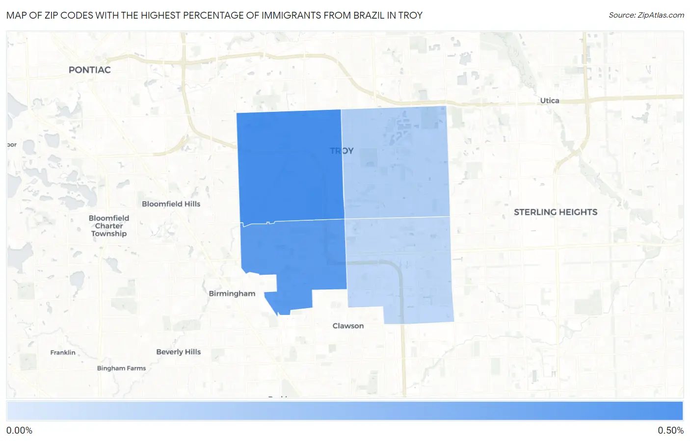 Zip Codes with the Highest Percentage of Immigrants from Brazil in Troy Map