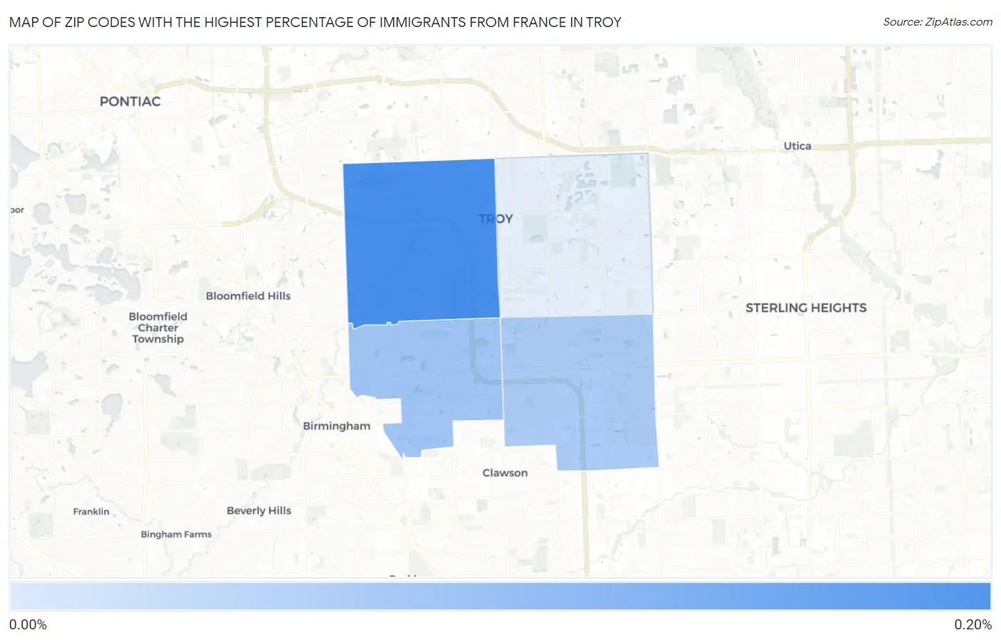 Zip Codes with the Highest Percentage of Immigrants from France in Troy Map