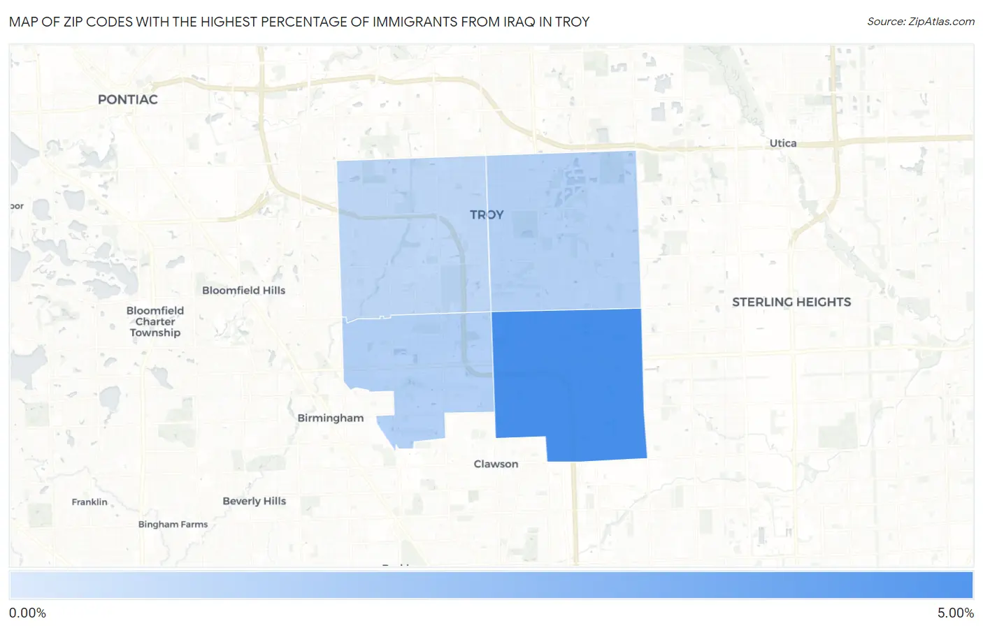 Zip Codes with the Highest Percentage of Immigrants from Iraq in Troy Map