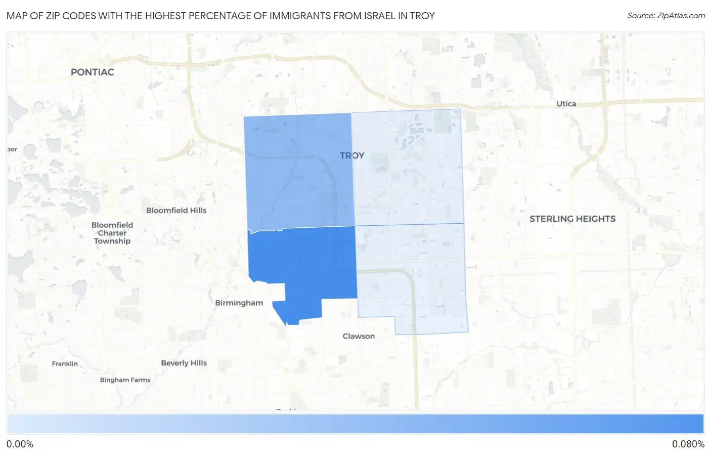 Zip Codes with the Highest Percentage of Immigrants from Israel in Troy Map