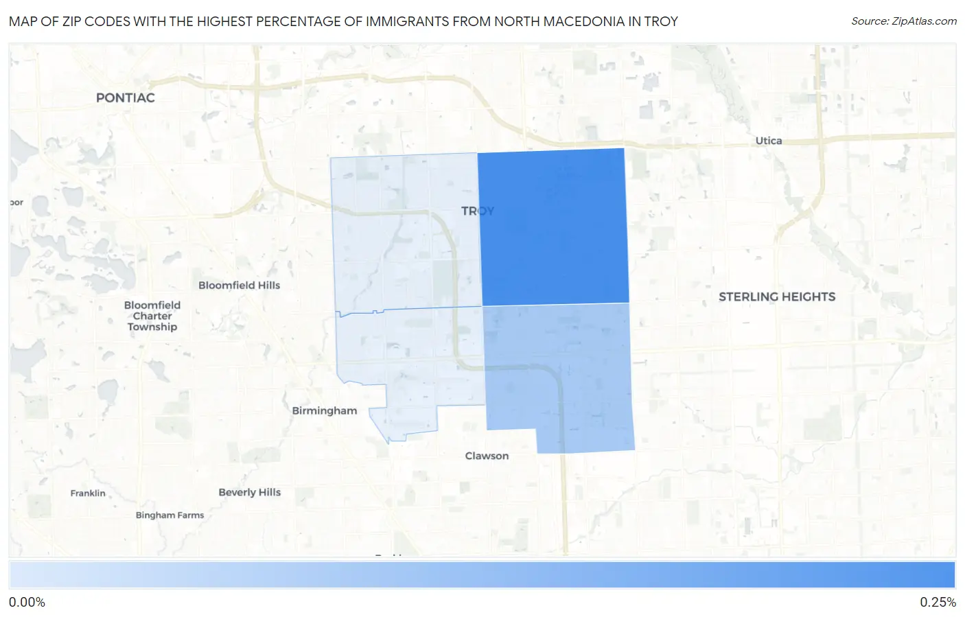 Zip Codes with the Highest Percentage of Immigrants from North Macedonia in Troy Map