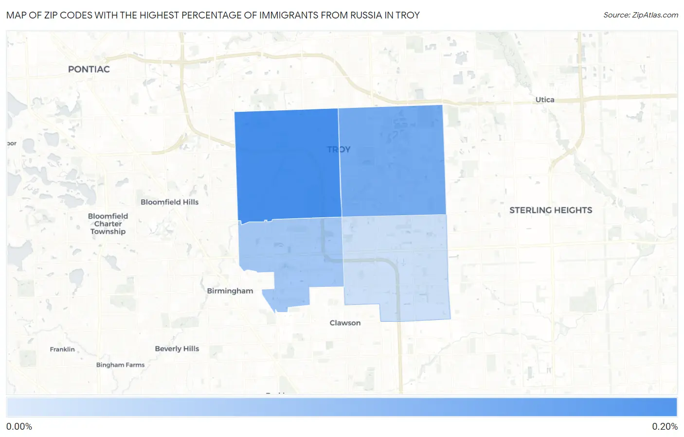 Zip Codes with the Highest Percentage of Immigrants from Russia in Troy Map