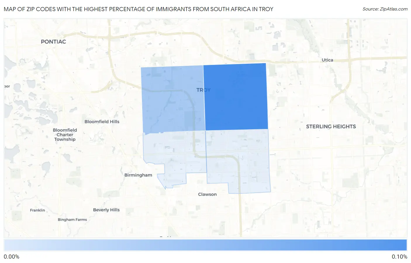 Zip Codes with the Highest Percentage of Immigrants from South Africa in Troy Map
