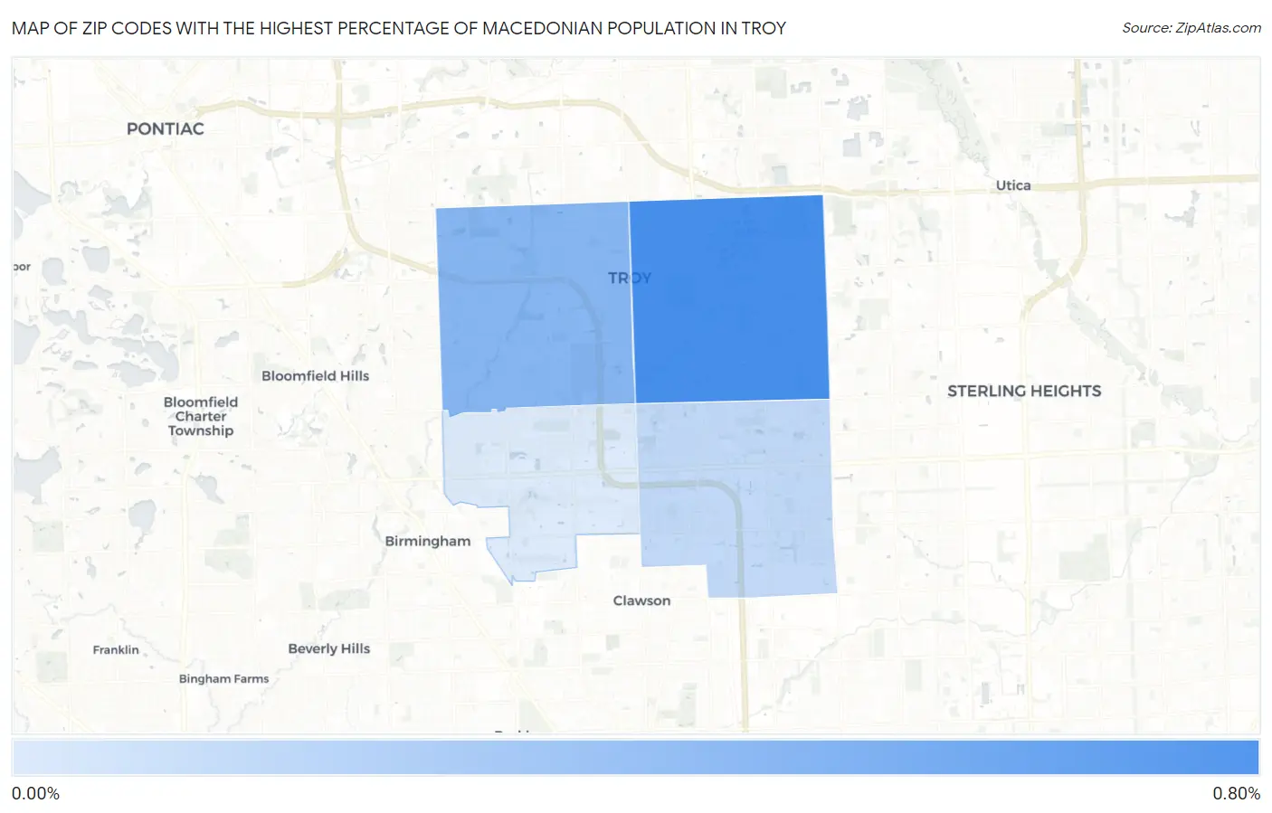 Zip Codes with the Highest Percentage of Macedonian Population in Troy Map