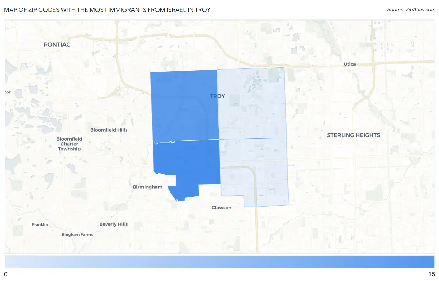 Zip Codes with the Most Immigrants from Israel in Troy Map
