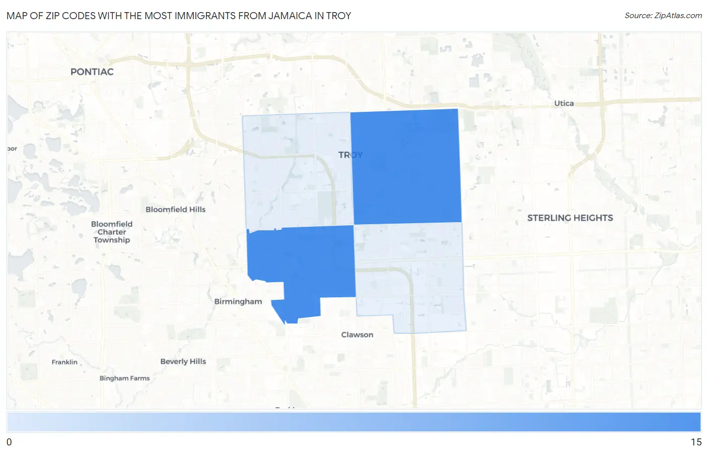 Zip Codes with the Most Immigrants from Jamaica in Troy Map