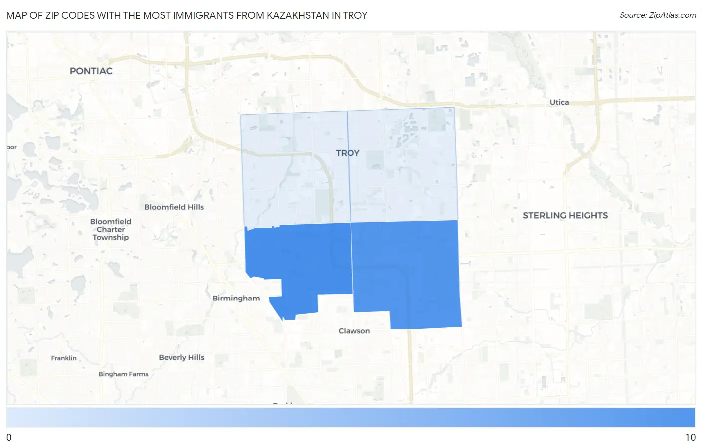 Zip Codes with the Most Immigrants from Kazakhstan in Troy Map
