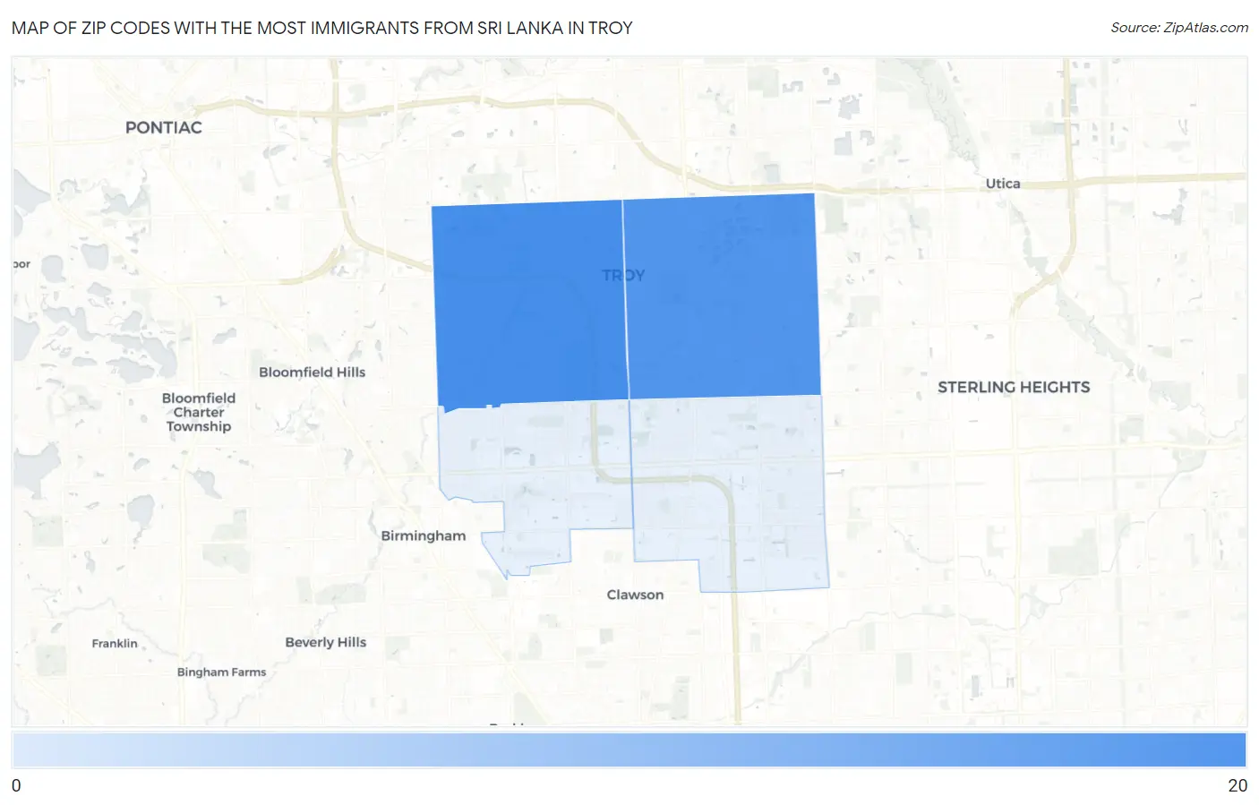 Zip Codes with the Most Immigrants from Sri Lanka in Troy Map