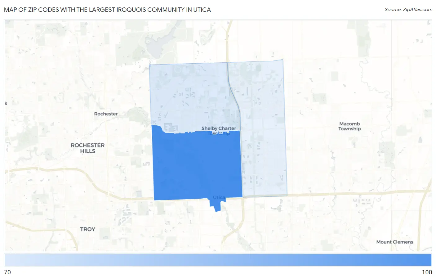 Zip Codes with the Largest Iroquois Community in Utica Map