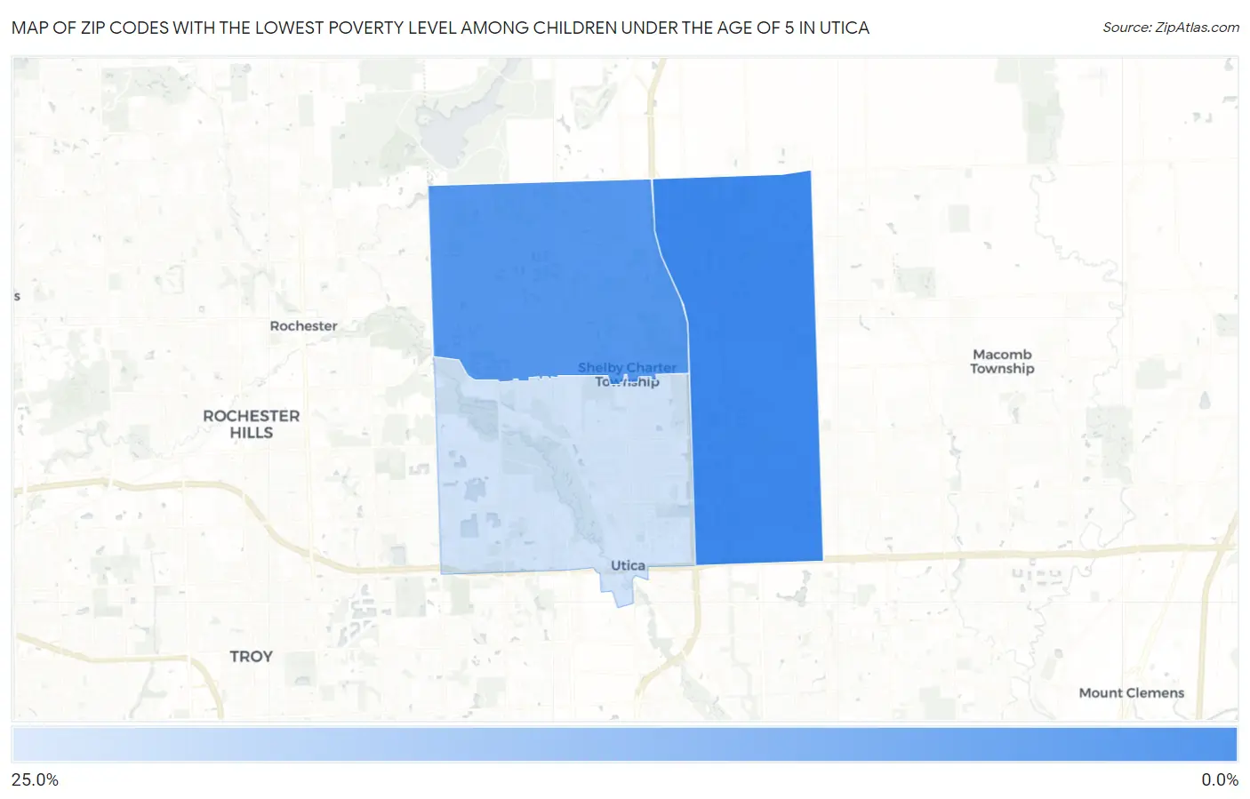 Zip Codes with the Lowest Poverty Level Among Children Under the Age of 5 in Utica Map
