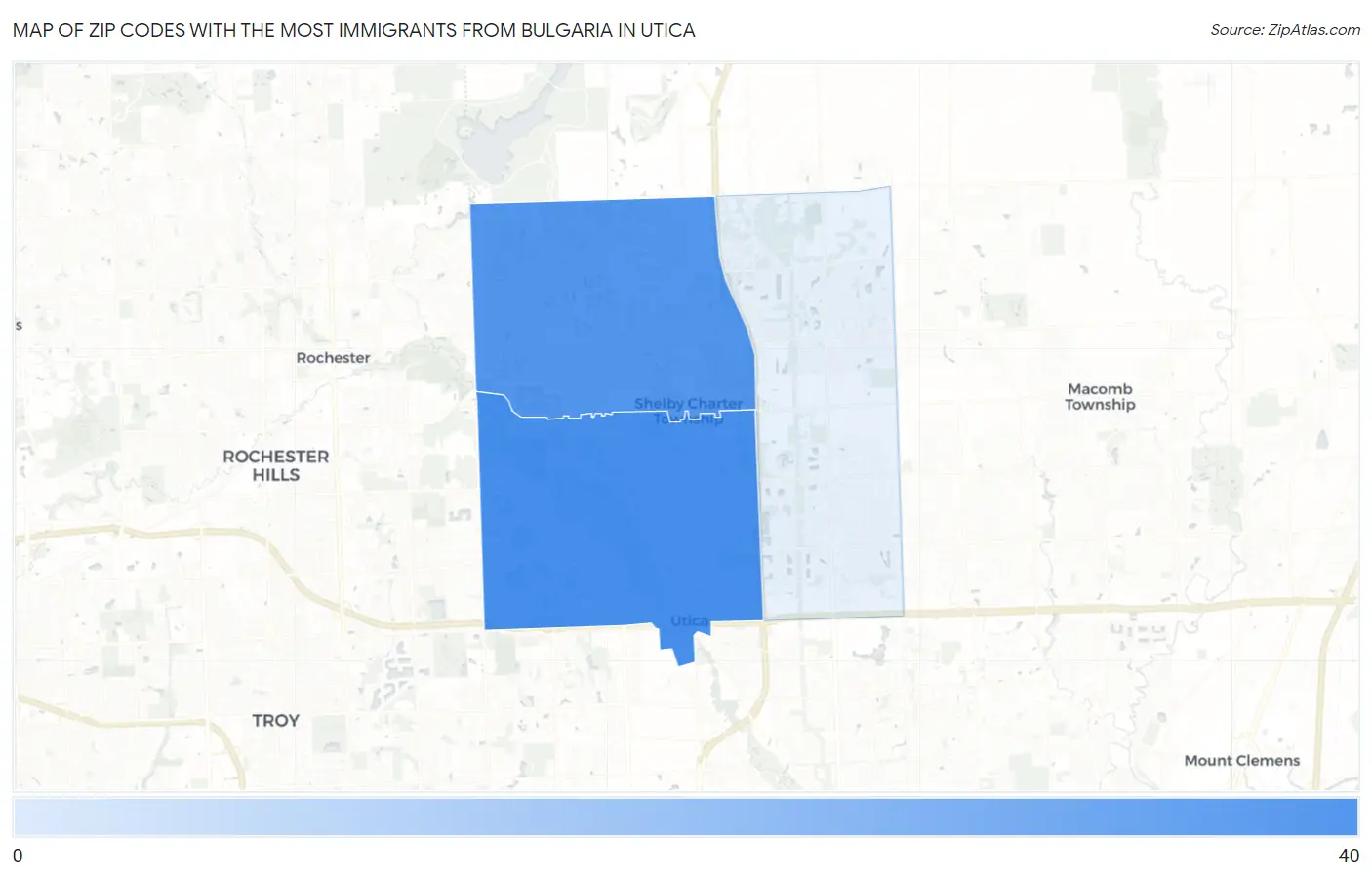 Zip Codes with the Most Immigrants from Bulgaria in Utica Map
