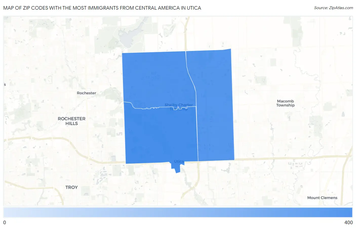 Zip Codes with the Most Immigrants from Central America in Utica Map