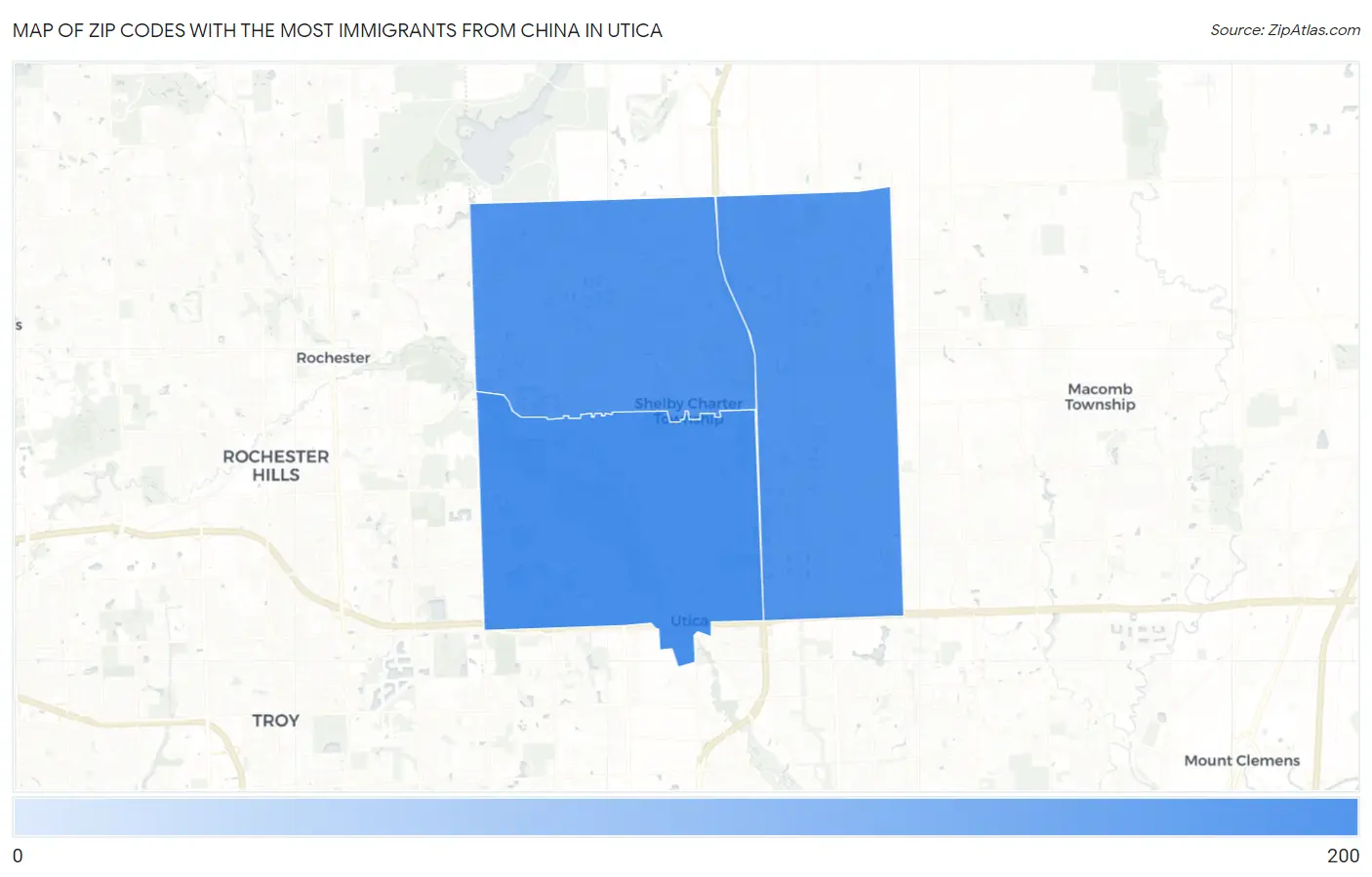 Zip Codes with the Most Immigrants from China in Utica Map