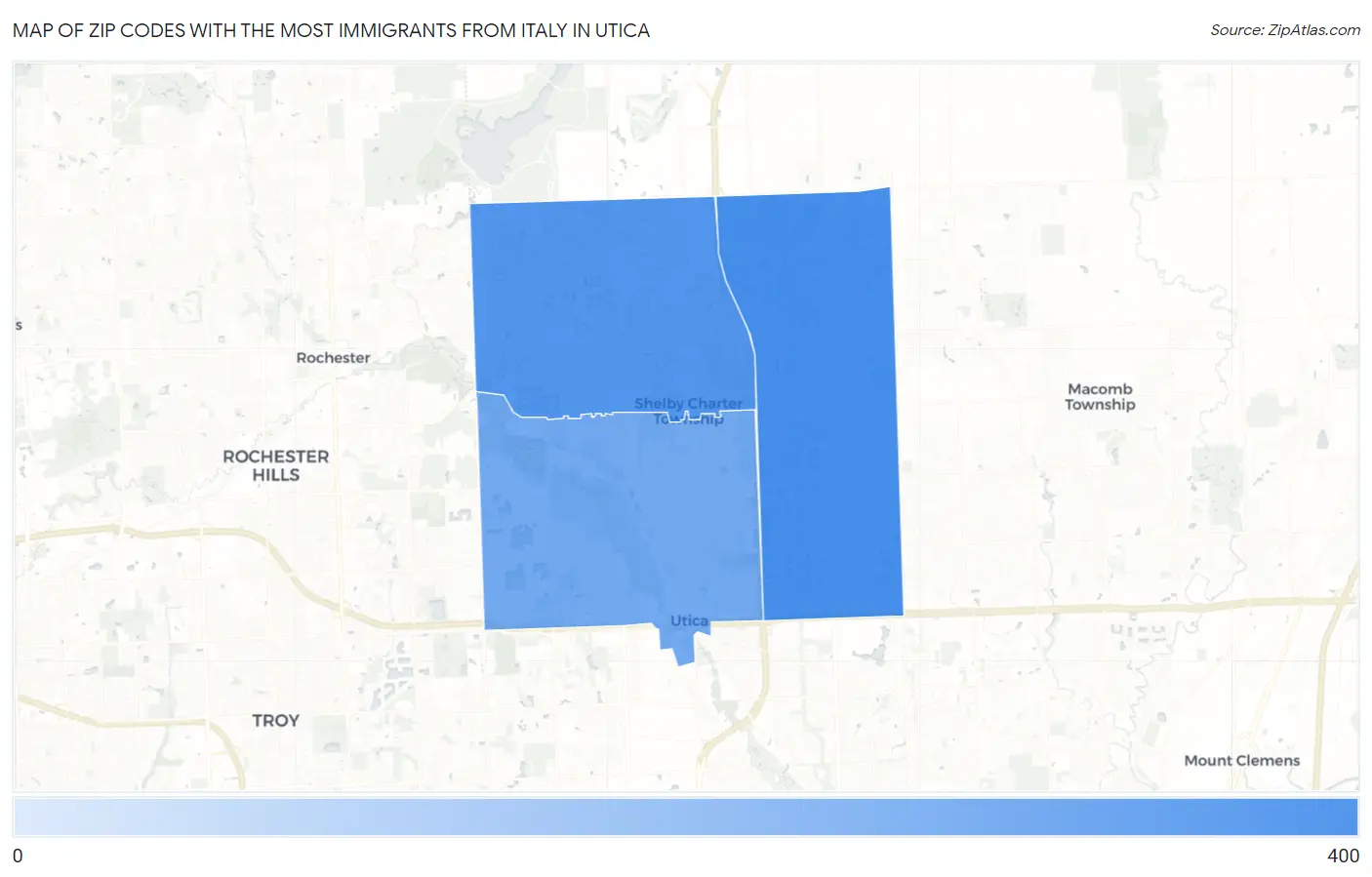 Zip Codes with the Most Immigrants from Italy in Utica Map